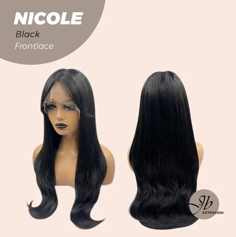 NICOLE – Peluca de encaje frontal, pelucas largas y rizadas negras para mujer, pelucas sintéticas naturales para uso diario (pelucas de cabello