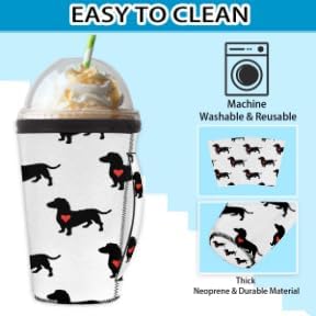 Funda de café helado con asa para perro animal, lindo corazón salchicha, reutilizable, de neopreno, con aislamiento, para bebidas frías, bebidas, 30
