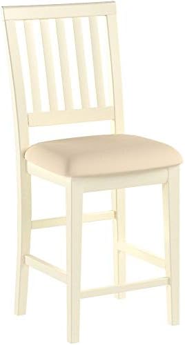 East West Furniture Vernon – Taburete de tela de lino con altura de pub de madera, juego de 2, VNS-WHI-C