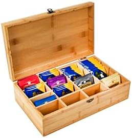 Caja de té de bambú, el mejor regalo para la familia, ajustable, 16 compartimentos, soporte para almacenamiento de té, organizador con tapa de