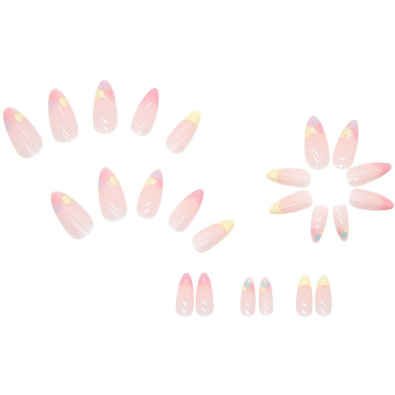 Uñas a presión  Uñas transparentes de color macarrón con forma de almendra, comodidad supremamente ajuste y pegamento cuadrado de gel suave natural,