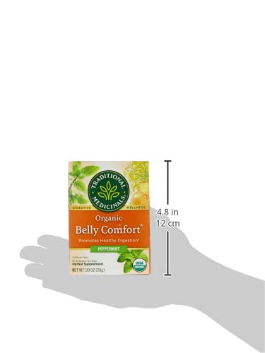 Traditional Medicinals Organic Belly Comfort – Té de hierbas de menta, promueve una digestión saludable (paquete de 3)  16 bolsas de té