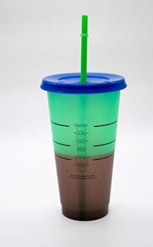 ASTOR – Vasos que cambian de color  Juego de 5 vasos reutilizables con tapas y pajitas  Vaso frío de 24 onzas  Vasos de café helado