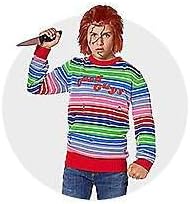 Spirit Halloween Chucky – Kit de disfraz de chicos buenos para niños, con licencia oficial, terror, kit de disfraces de Chucky, suéter y cuchillo