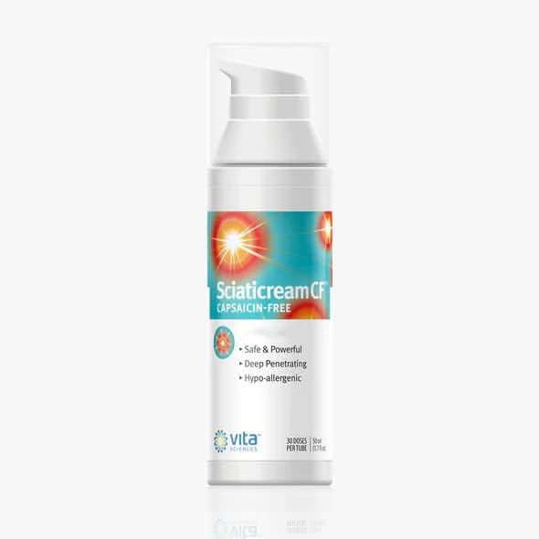 Vita Sciences Sciaticream CF Crema calmante rápida para el nervio ciático con base de árnica, B1, B5, B6, MSM, aloe y aceite de coco. Sin
