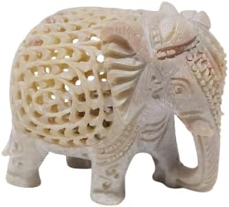 SimbaKart – Figura de elefante de esteatita hecha a mano con escultura de elefante madre con estatua interior de bebé, hecha a mano en Jali o calado