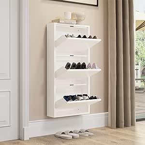 DNYSYSJ Gabinete de zapatos de 20 pulgadas para entrada, armario de almacenamiento de zapatos con 3 cajones montado en la pared y sin montaje con