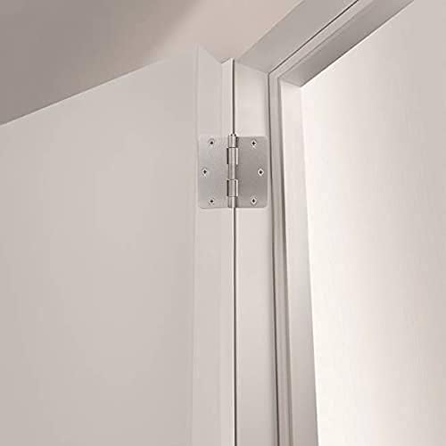 Knobonly Bisagras de puerta de níquel cepillado de 3.5 x 3.5 pulgadas con esquinas redondeadas de radio de 14 pulgadas, paquete de 6
