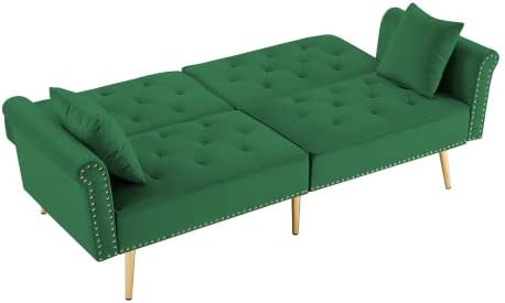 Sofá cama convertible de tela de lino de terciopelo de 76 pulgadas, sofá futón de espuma viscoelástica, sofá cama moderno con respaldo ajustable y 2
