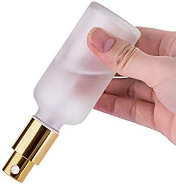 Paquete de 6 botellas de vidrio esmerilado de 1.7 onzas con atomizador de niebla fina y tapa de bomba dorada, recipientes vacíos de perfume de