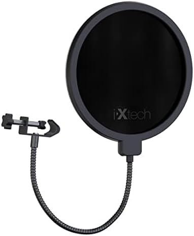 Ixtech Filtro pop para micrófono, filtro pop Blue Yeti, pantalla de doble capa con un clip flexible de cuello de cisne de 360 grados con