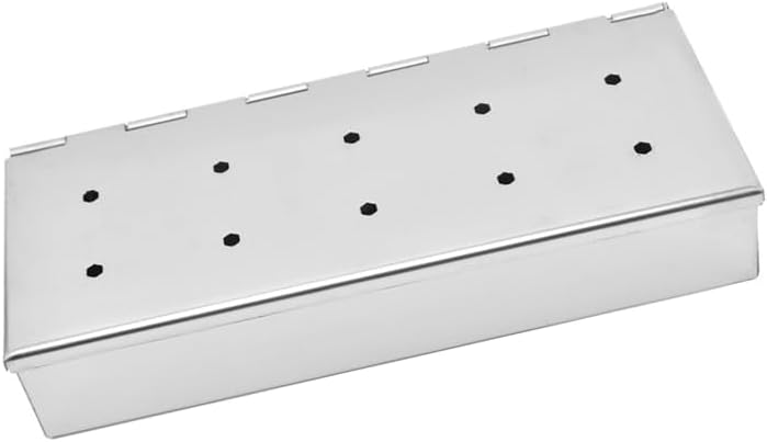 Caja ahumadora de 9 pulgadas para parrilla de gas o carbón, caja de virutas de madera de acero inoxidable con tapa con bisagras, añade un delicioso
