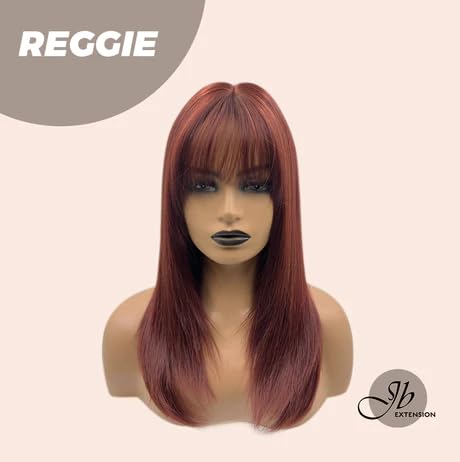 REGGIE – Peluca de color rojo oscuro con flequillo completo, lacio, natural, sin pegamento, pelucas rectas para mujeres, pelucas sintéticas