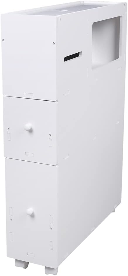 SHOUMANUAL Gabinete de almacenamiento de baño, organizador de almacenamiento de piso estrecho de 4 capas con cajones deslizantes y ruedas,