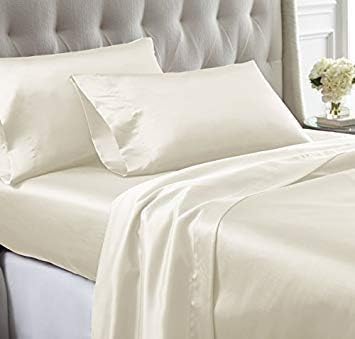 Bedify Bedding Sábana bajera de satén de seda 100% pura, 4 piezas, sábana bajera de bolsillo profundo de 15 pulgadas, sábana encimera de seda y
