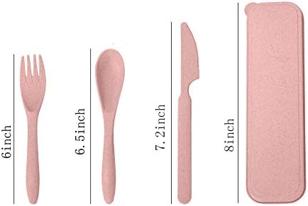 SUNNYHILL – Juego de 4 cubiertos de paja de trigo saludable y ecológico, utensilios portátiles biodegradables, palillos, tenedores, cuchillos,