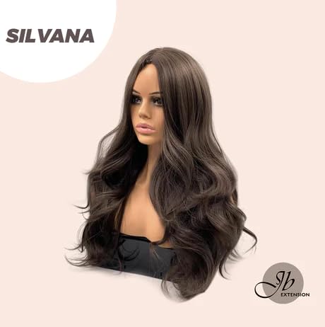 JBEXTENSION SILVANA – Peluca larga ondulada de color marrón natural, larga y rizada, sin pegamento, para mujer, pelucas sintéticas naturales para