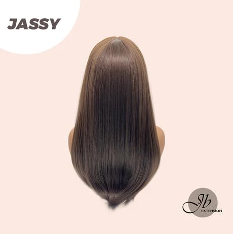JASSY – Peluca de cabello largo natural liso marrón con flequillo completo, para usar y llevar, sin pegamento, pelucas sintéticas naturales para uso
