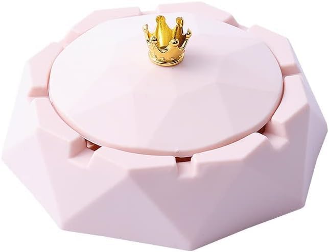 Cenicero rosa de acero inoxidable con tapas, cenicero de cigarrillos para uso en interiores o exteriores, resistente al viento, soporte para cenizas