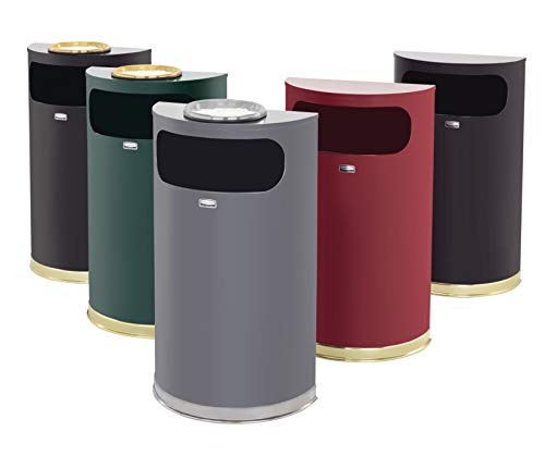 Rubbermaid Commercial Products – Basurero de acero semicircular, 9 galones, color negro, para interiores y exteriores, con apertura lateral para