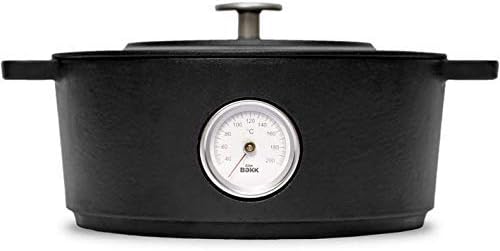 Combekk RAILWAY – Horno holandés de hierro fundido esmaltado reciclado de 4.25 cuartos de galón con termómetro, negro, 9.5 pulgadas