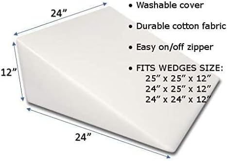 Funda de almohada de cuña de 24 x 24 x 12 pulgadas, funda de repuesto de almohada de cuña con cremallera, funda de almohada de repuesto 100% algodón