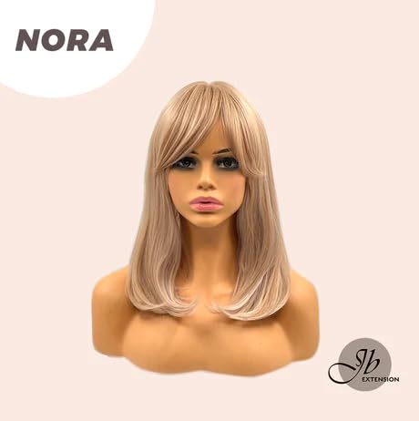 Peluca rubia lacia NORA con flequillo, pelucas de cabello largo sin pegamento para mujer, pelucas sintéticas naturales para uso diario (pelucas de