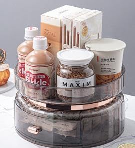 GORET Organizador de maquillaje con rotación de 360, soporte de maquillaje giratorio con cajón de gran capacidad para tocador, baño, perfume, lápiz