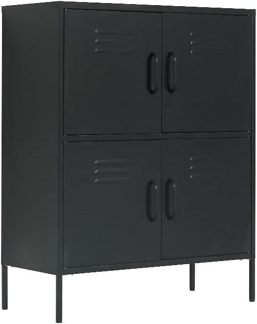 Armario de almacenamiento de metal de 4 puertas para dormitorio, sala de estar, hogar, hotel, oficina, garaje, cocina, estantes ajustables y pies de