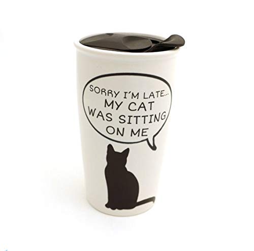 Sorry I Was Late.My Cat Was Sitting on Me Travel Mug, Ceramic, Lennymud by Lorrie Veasey