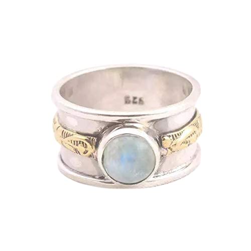 Rainbow Moonstone Ring, Moonstone Spinner Ring, Spinning Ring, Meditation Ring, 925 Sterling Silver Ring, Mothers Day Gift Ring, Handmade Ring,