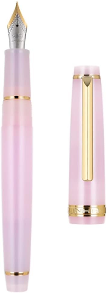 Jinhao 82 Pluma estilográfica de resina iridio extra fina y fina con convertidor, rosa transparente con clip dorado, 2 unidades