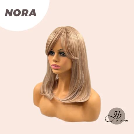 Peluca rubia lacia NORA con flequillo, pelucas de cabello largo sin pegamento para mujer, pelucas sintéticas naturales para uso diario (pelucas de