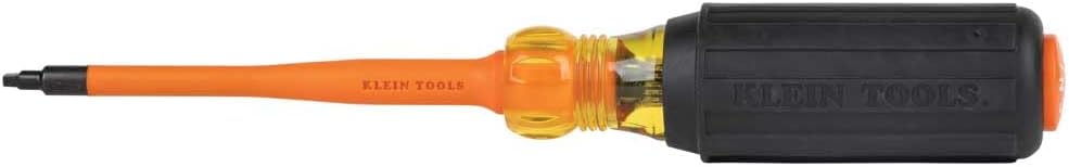 Klein Tools 6984INS – Destornillador aislante, punta de perfil delgada de 1000 V, cuadrado #1 con vástago de 4 pulgadas, mango de agarre acolchado