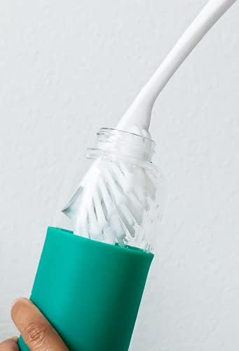 SOMA Cepillo largo para botellas de cabeza curva con soporte de silicona y mango de bambú, 14 pulgadas, gris