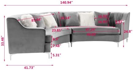 Yoglad Sofá modular curvado tapizado, sofá semicírculo de estilo moderno, sofá copetudo con patas de metal, sofá circular con almohadas Villose para