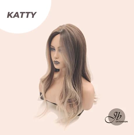 KATTY – Peluca larga y rizada de color marrón oscuro con reflejos ondulados, sin pegamento, pelucas sintéticas naturales para uso diario (pelucas de