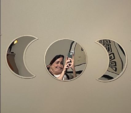 Kondec Juego de 5 espejos de fase lunar espejo escandinavo natural para decoración de pared, espejo estético de decoración bohemia para sala de