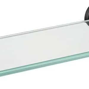 JQK Estante de vidrio para baño negro, almacenamiento de ducha de vidrio templado de 16 x 5 pulgadas, montaje en pared negro mate de acero JQK Estante de vidrio para baño negro, almacenamiento de ducha de vidrio templado de 16 x 5 pulgadas, montaje en pared negro mate de acero