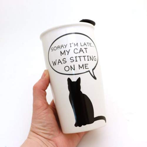 Sorry I Was Late.My Cat Was Sitting on Me Travel Mug, Ceramic, Lennymud by Lorrie Veasey