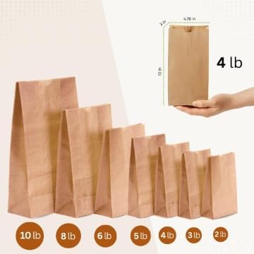 Bolsa de papel Kraft, 50 unidades, hecha de papel kraft 100% reciclable y biodegradable, bolsas de papel marrón (10#)