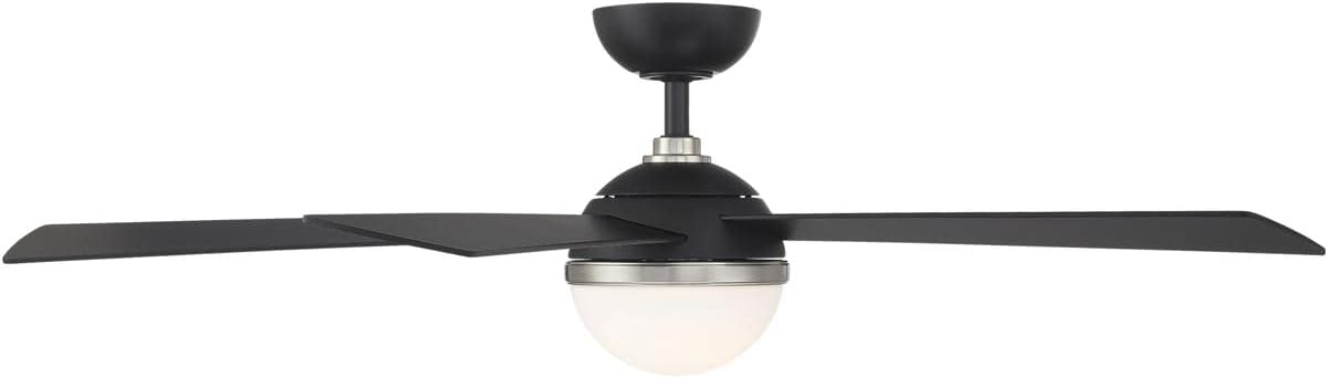 WAC Lighting Eclipse Ventilador de techo inteligente de 5 aspas para interiores y exteriores, 54 pulgadas, níquel cepillado negro mate con LED de