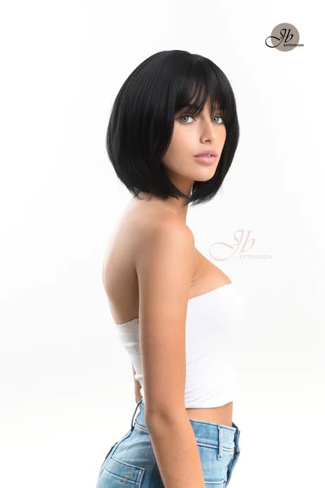 CATIA – Peluca corta de corte Bob con flequillo, pelucas rectas sin pegamento para mujer, pelucas sintéticas naturales para uso diario (pelucas de