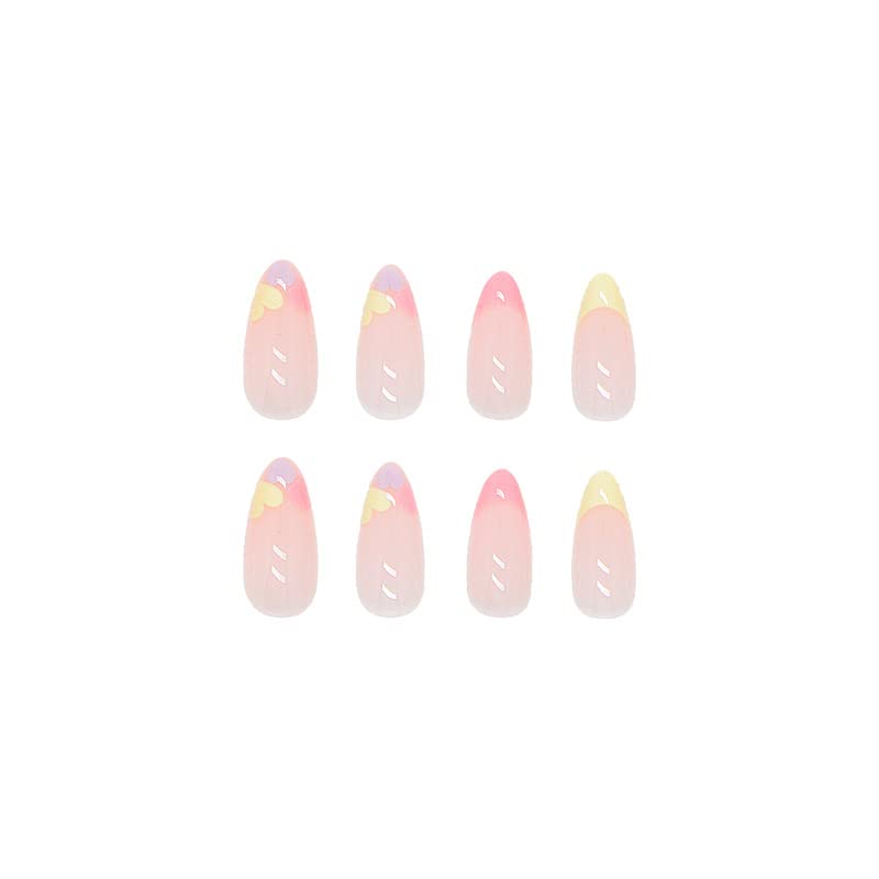Uñas a presión  Uñas transparentes de color macarrón con forma de almendra, comodidad supremamente ajuste y pegamento cuadrado de gel suave natural,