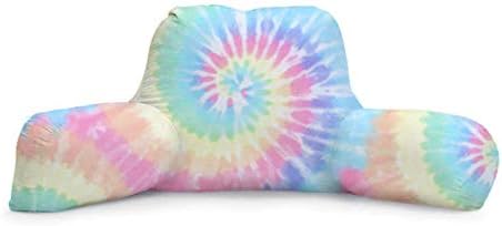 TOP TRENZ Almohada de respaldo con forma de teñido anudado pastel, almohada de respaldo grande con brazos para leer, jugar o ver la televisión,