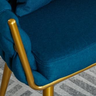 TRIPLE TREE Silla de comedor moderna de lino, sillas de tocador tejidas a mano con almohada de cintura, sillones con patas de metal dorado, cómoda