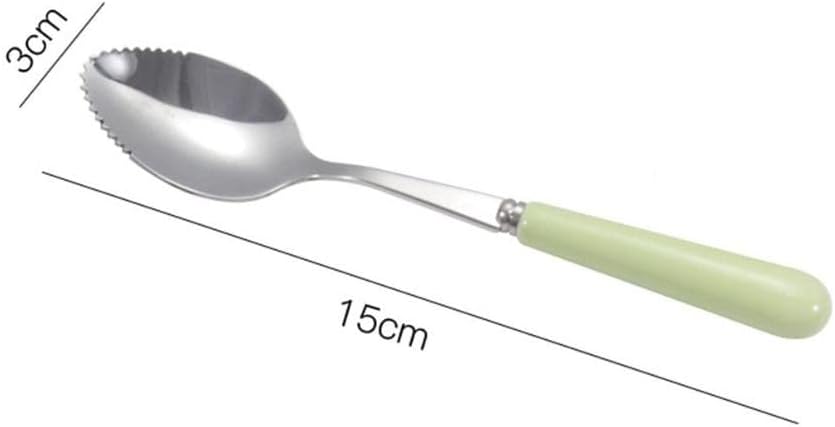 Cucharas de pomelo, cuchara dentada de acero inoxidable con mango de cerámica multicolor para cocina (plata, blanco)
