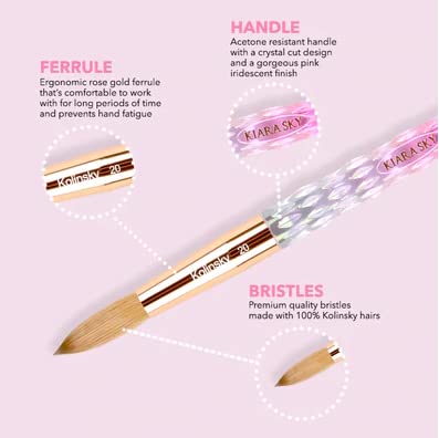 Kiara Sky Cepillo de uñas acrílico Kolinsky cristal rosa (12)