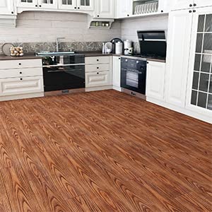 YENHOME 15 azulejos de vinilo de madera de nogal para despegar y pegar, paneles de pared de madera para paredes, azulejos de suelo para baño,