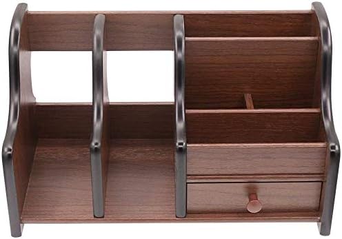 Coideal – Organizador giratorio de madera para guardar controles remoto o artículos de escritorio y oficina, con 4 compartimentos, Marrón